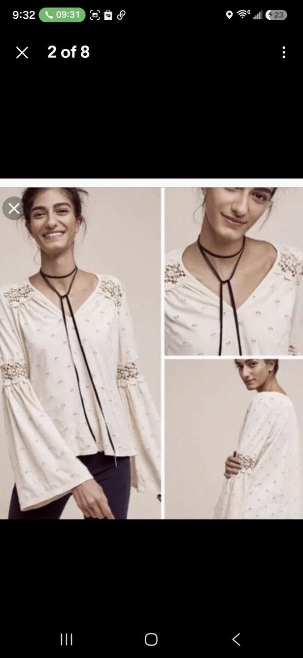 Anthropologie Eri + Ali Medium Bell Sleeve Blouse Top Eyelet Oversize L - Picture 10 of 10